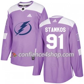 Adidas Maillot de Hockey Tampa Bay Lightning Steven Stamkos 91 2017-2018 Violet Fights Cancer Practice Authentic - Homme